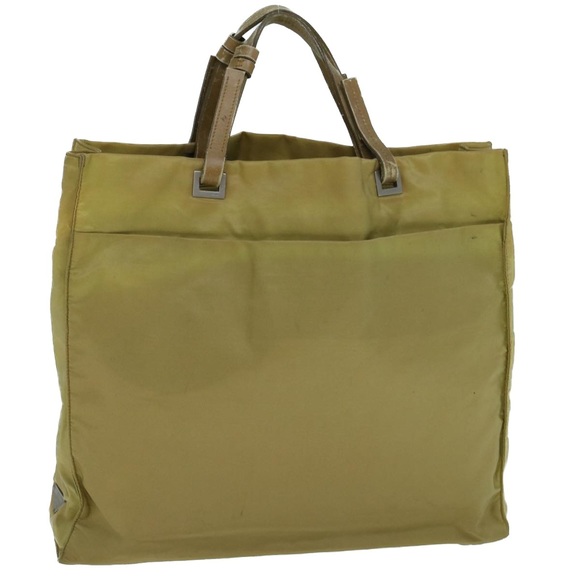 PRADA Tote Bag Nylon Leather Khaki Auth bs8917 - Picture 1 of 16
